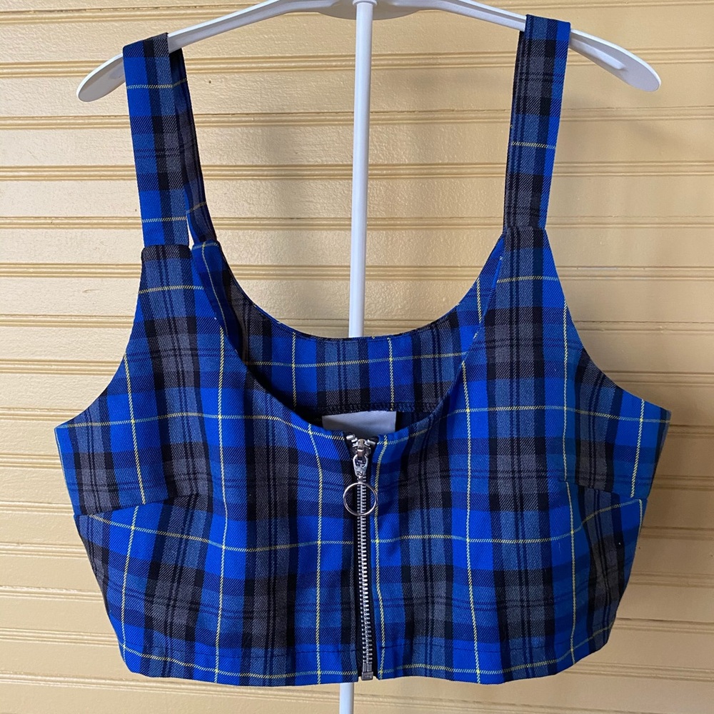 Milk It Vintage - plaid zip through crop top
